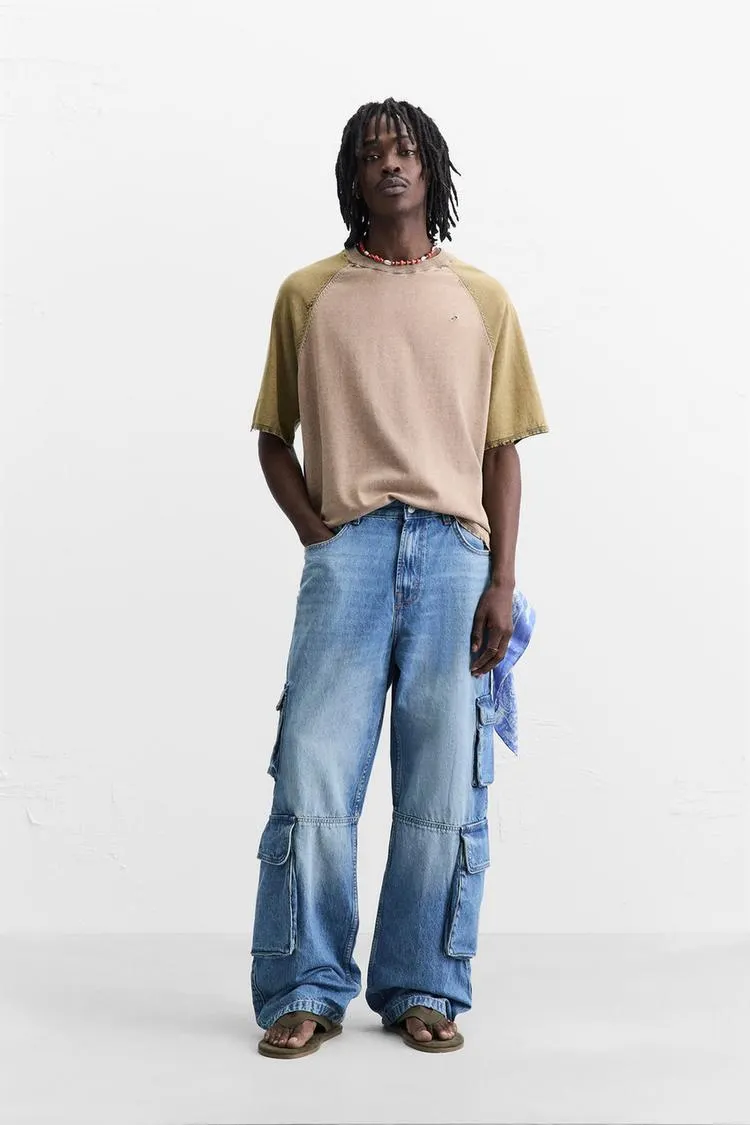 WASHED COLOR BLOCK KNIT T-SHIRT