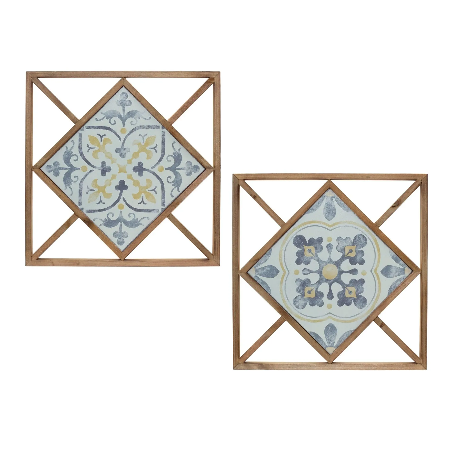 Framed 14.25" Ornamental Wall Tile, Set of 2