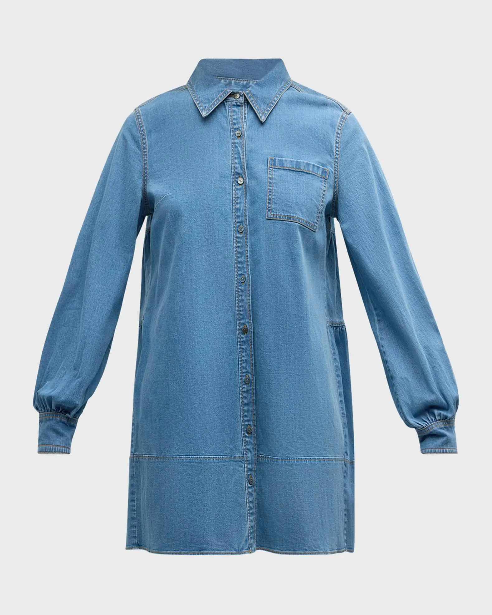 Adette Long-Sleeve Mini Denim Shift Dress