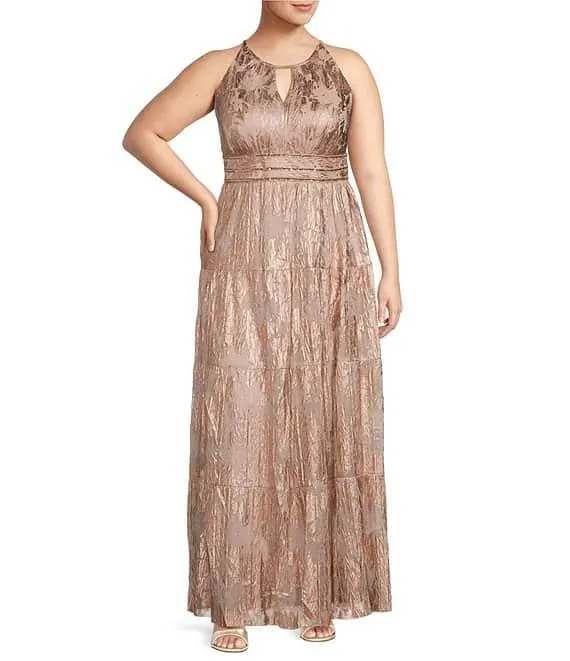 Plus Size Sleeveless Halter Neck Foil Printed Dress