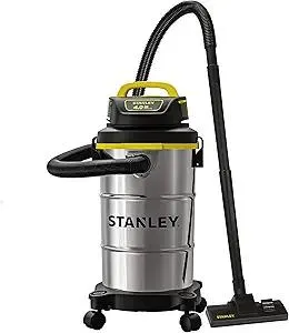 STANLEY Shop Vacuum Wet/Dry, 5 Gallon, 4 Horsepower, Stainless Steel Wet/Dry Vac Silver+Yellow+Black
