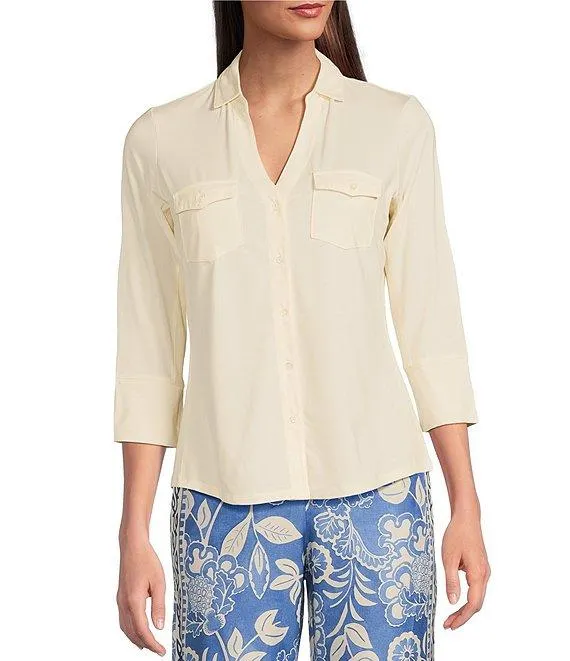 Brynn 3/4 Sleeve Point Collar Shirt