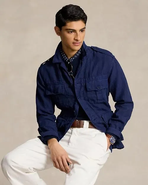 Garment-Dyed Linen Utility Overshirt