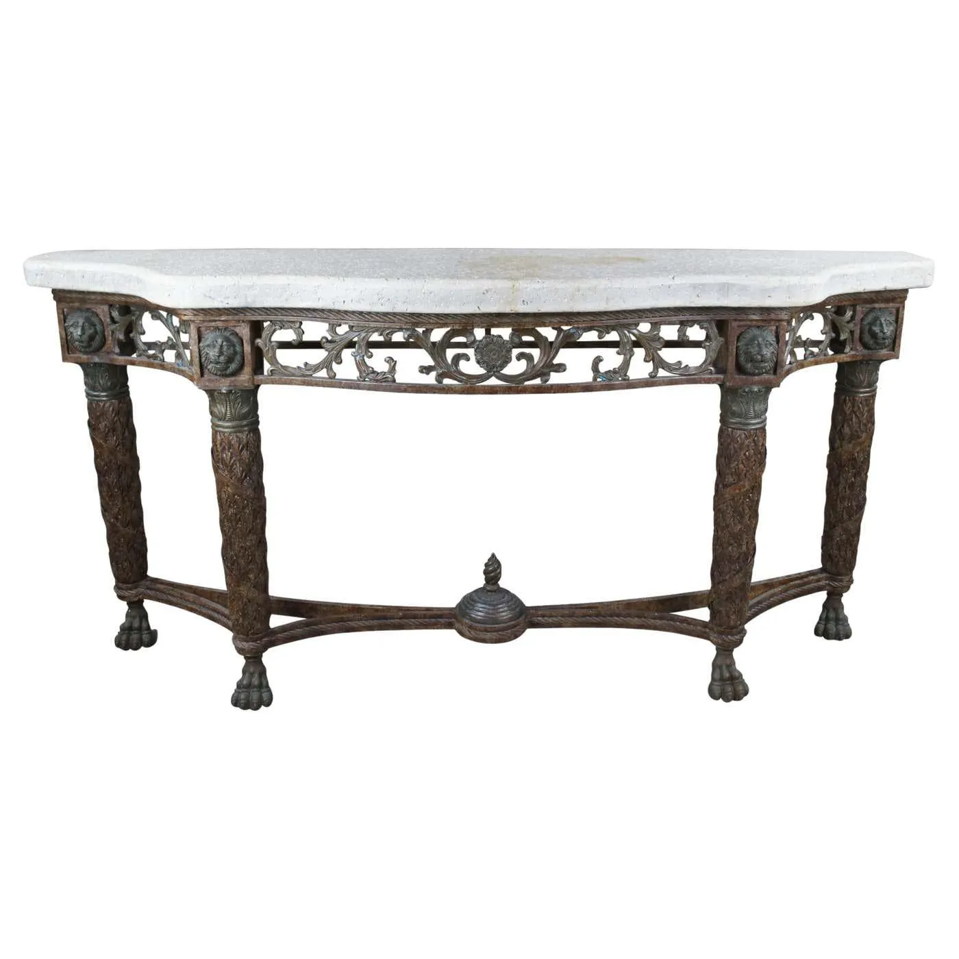 Vintage Maitland Smith Louis XVI Iron & Stone Lion Console Sofa Entry Table 79"