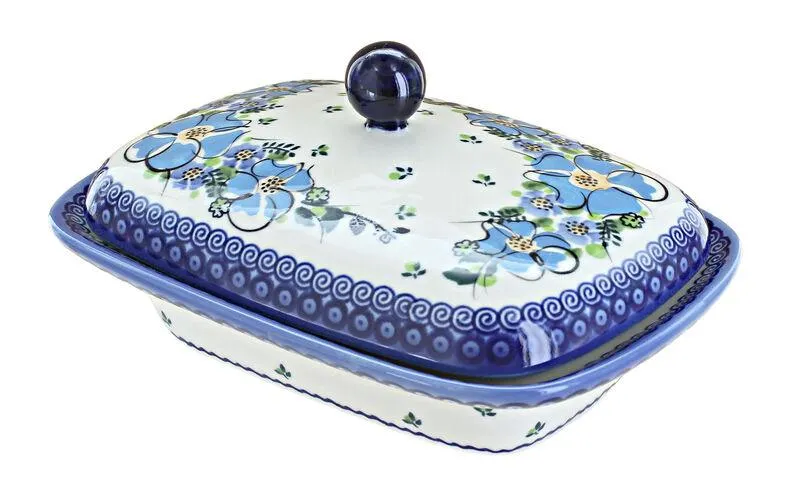 Blue Rose Polish Pottery Cherished Blooms Butter Tub