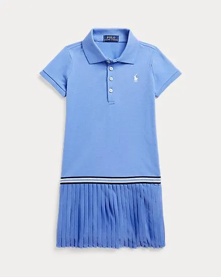 Pleated Stretch Mesh Polo Dress
