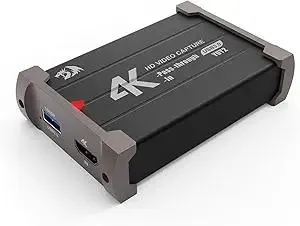Redragon VC321 4K Video Capture Card, USB 3.0 1080p 60fps Video Capture, 4K HDMI Pass-Through, Zero-Latency Streaming, Compatible with Windows/Mac, Game Capture for PS5, Xbox, NS, DSLR, OBS