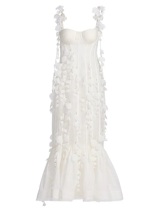 Dawning Petal Linen-Silk Midi-Dress