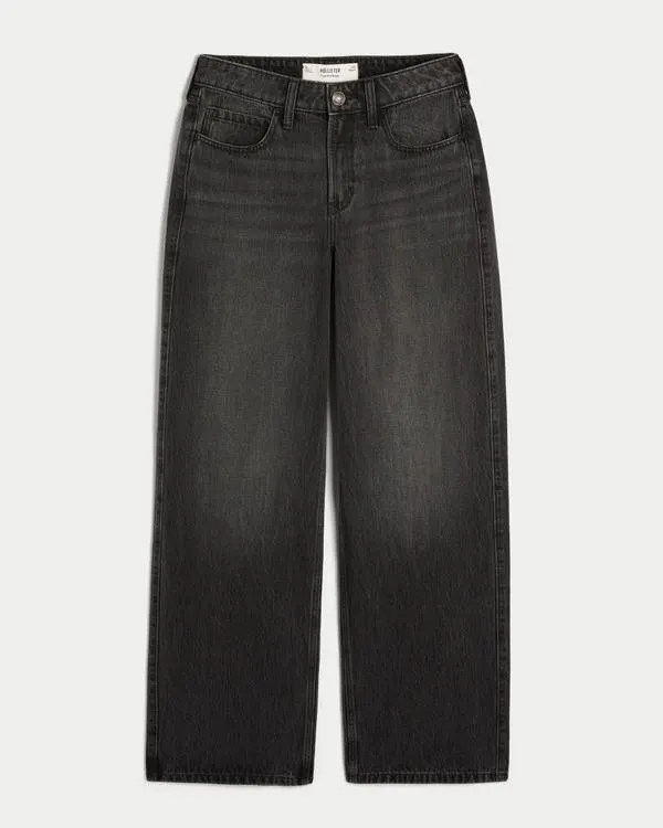 High-Rise Washed Black Baggy Jeans