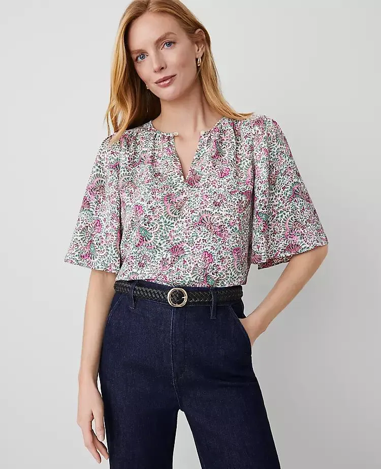 Floral Draped Sleeve Blouse
