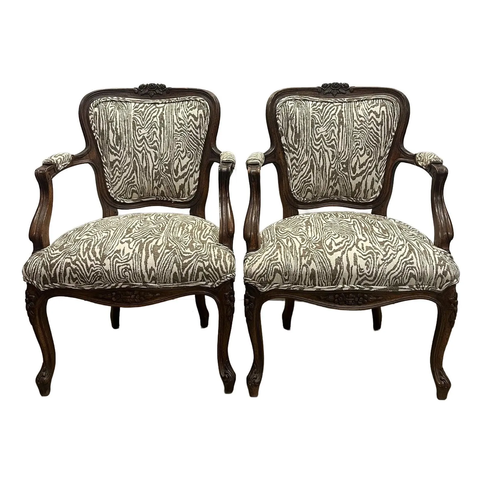 Late 19th Century Pair of Country French Walnut Arm Chairs