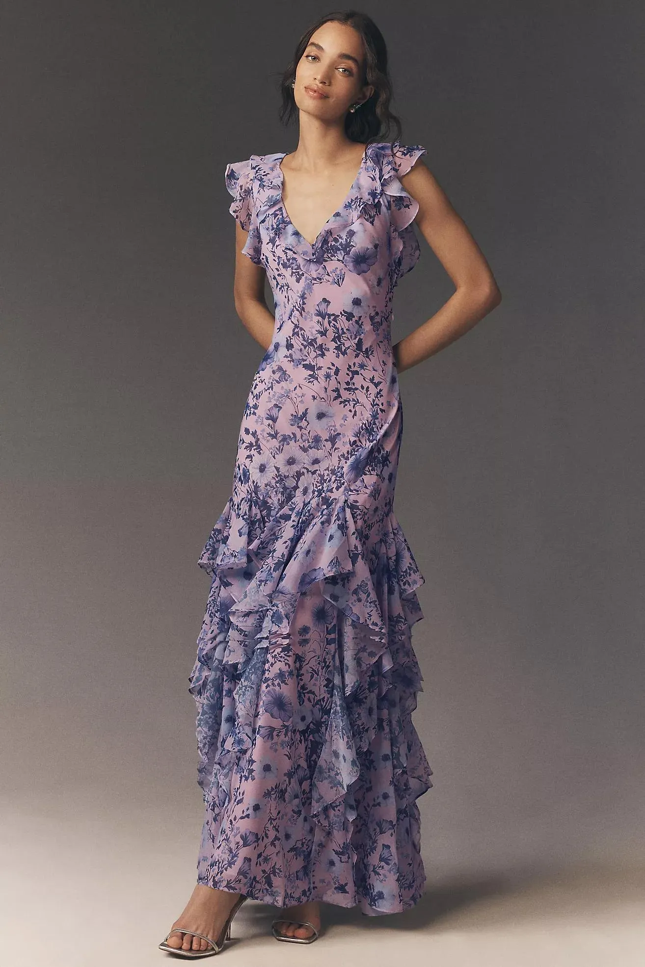 BHLDN Charlotte Chiffon Ruffle Maxi Dress