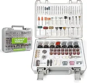 Huepar Tools 510-Piece Rotary Tool Accessories Kit, 1/8 inch (3.2mm) Diameter Shanks, Universal Accessories Bits for Easy Cutting, Sanding, Grinding, Carving, Polishing, Drilling and Engraving