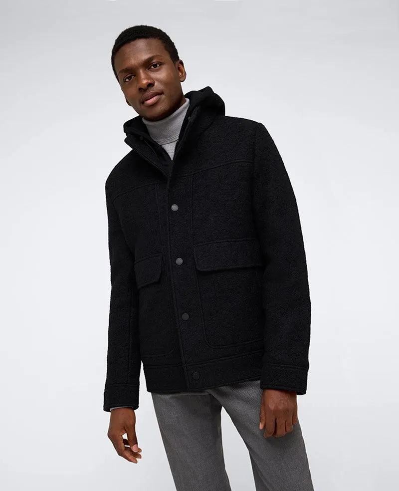 Boucle Wool Jacket with Attached Jersey Hood