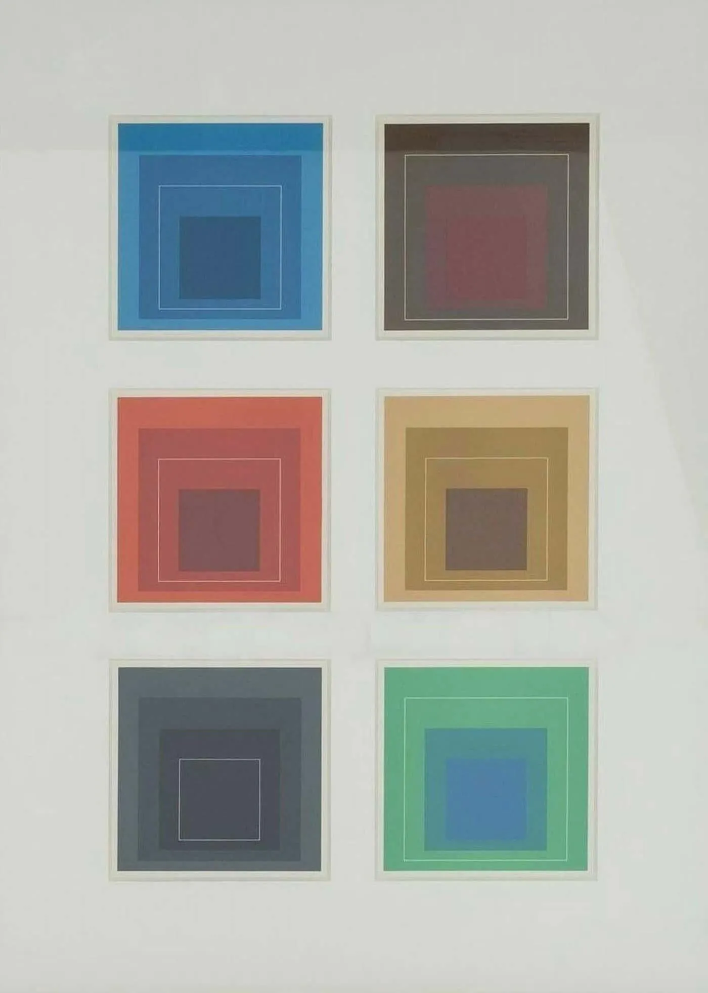 Framed: Six Lithographs "White Lines Squares" After Josef Albers