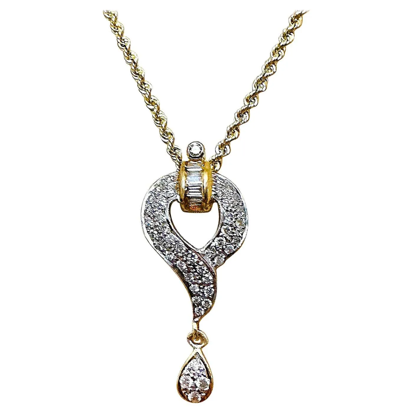 14K Yellow & White Gold 1 Carat Diamond Pendant Necklace - Hallmarked