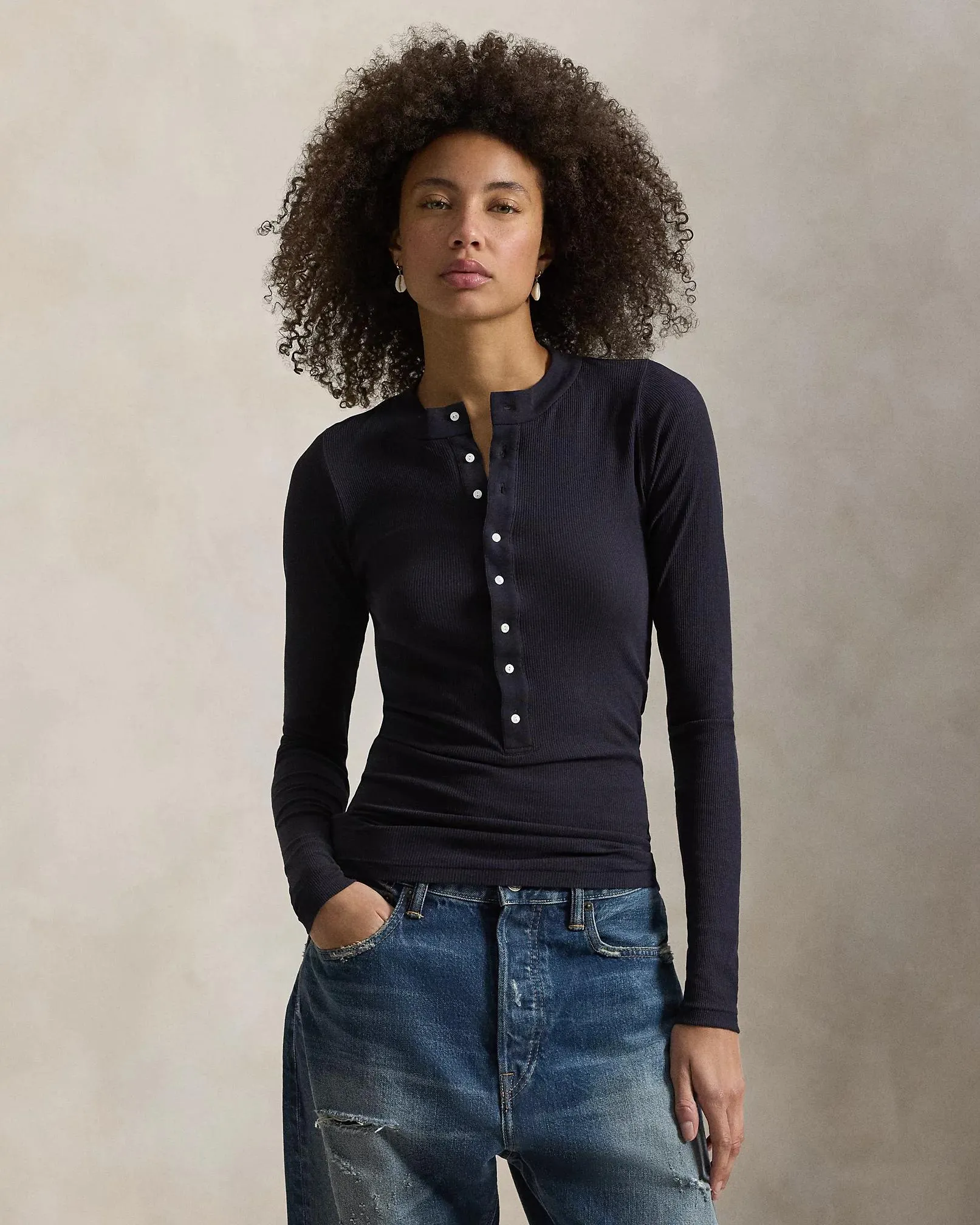 Ribbed Cotton Henley Shirt