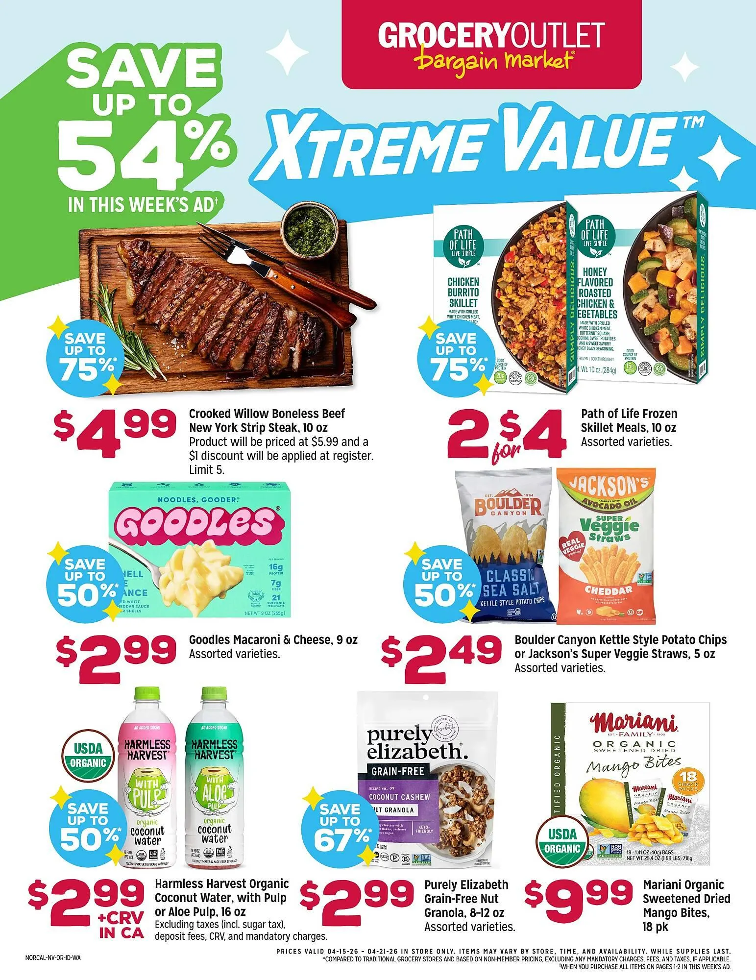 Weekly promotion Grocery Outlet weekly ad spanning from April 15 to April 21 2026 - Page 1 for Catalogue 365