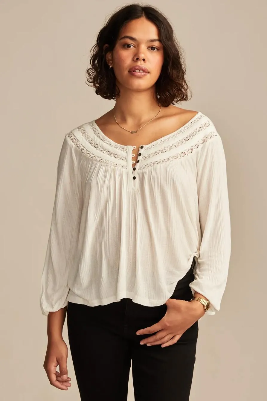 smocked lace yoke henley