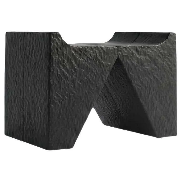 Cathedra Seat, sculpted black cast stone stool by Alentes Atelier