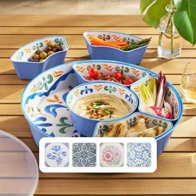 Member's Mark Bamboo Melamine 6-Section Serving Platter with Lazy Susan Base and Storage Lid