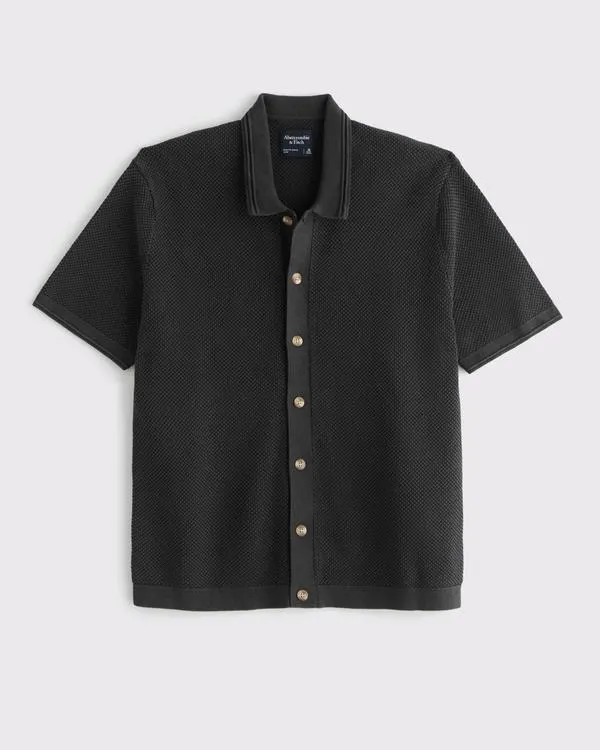 Garment Dye Button-Through Sweater Polo