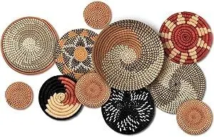 Tatuo 11 Pcs Boho Wall Basket Decor Decorative Bulrush Woven Basket Wall Decor Art Round Farmhouse Hanging Baskets for Kitchen Rustic Home Summer Decorations, Multi Sizes(Classic)