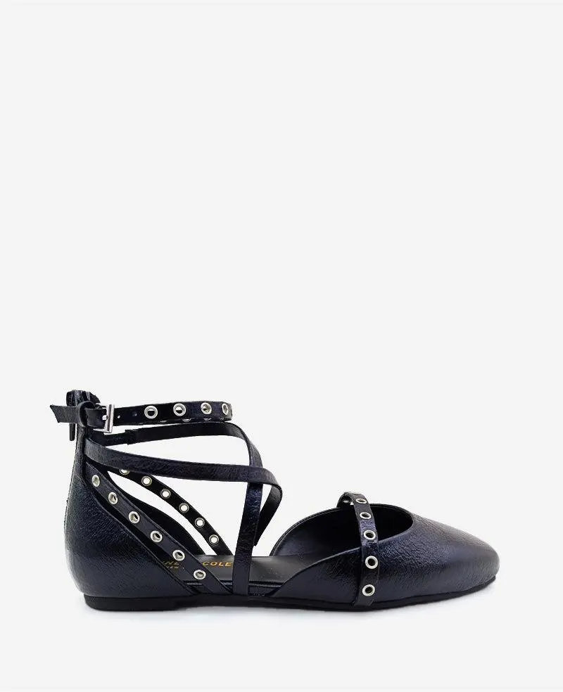 Mason Strappy Stud Flat - Black