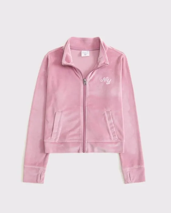 logo velour full-zip sweatshirt