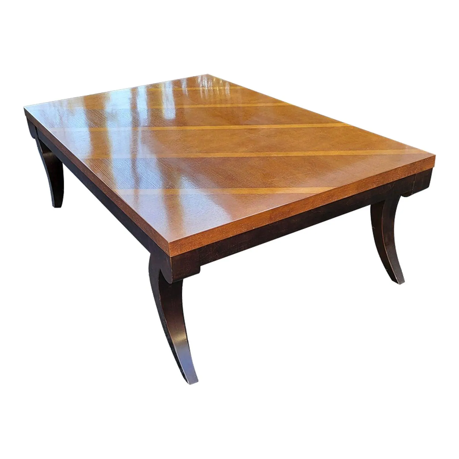 Contemporary Striped Marquetry Cocktail Coffee Table by Century Furniture