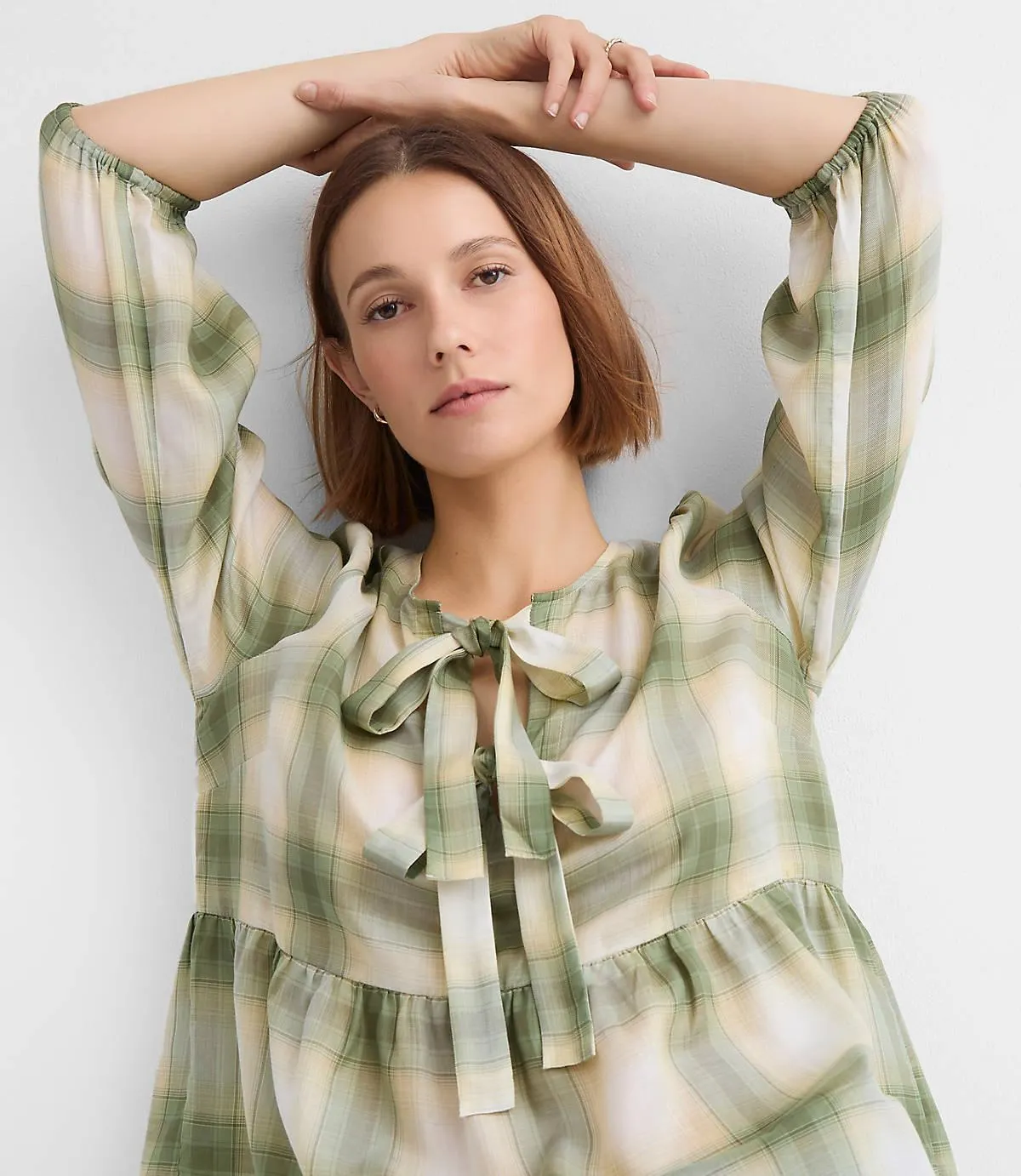 Plaid Bow Peplum Top