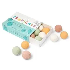 Dabble & Dollop Bath Bombs, 100% Natural Bath Bombs for Kids, Tropical Scents - USA Made, Moisturizing & Fun Droplets, Paraben & Sulfate Free, Vegan, Gluten-Free (Set of 12)