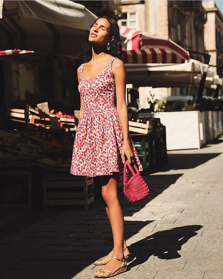 Fit-and-flare mini dress in raspberry print