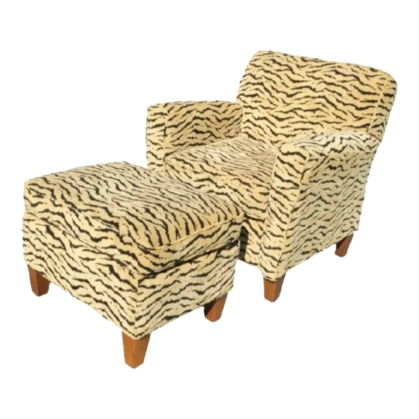 Vintage Upholstered Scalamadre Style Tiger Print Lounge Chair Matching Ottoman- a Pair