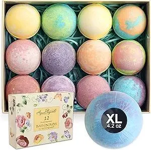 Flower Bath Bombs Gift Set - 12 Large Natural Bathbombs for Women with Scented Essential Oils and Moisturizing Shea Butter + Organic Coconut Oil for Fizzy Bubbles