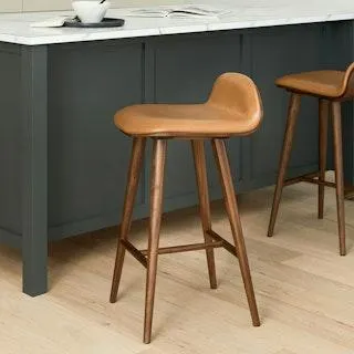 Sede Leather Counter Stool - Walnut and Toscana Tan