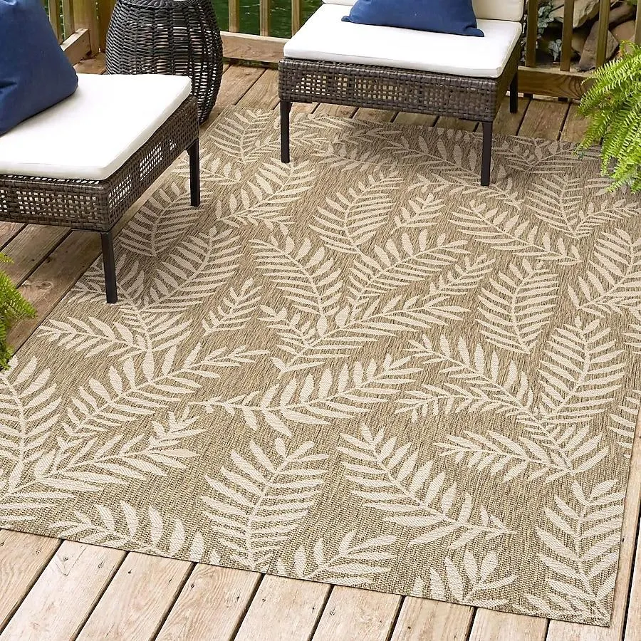 JONATHAN Y Santa Monica Nevis Palm Frond 9 x 12 (ft) Loomed Polypropylene Brown/Beige Rectangular Indoor/Outdoor Floral/Botanical Coastal Area rug