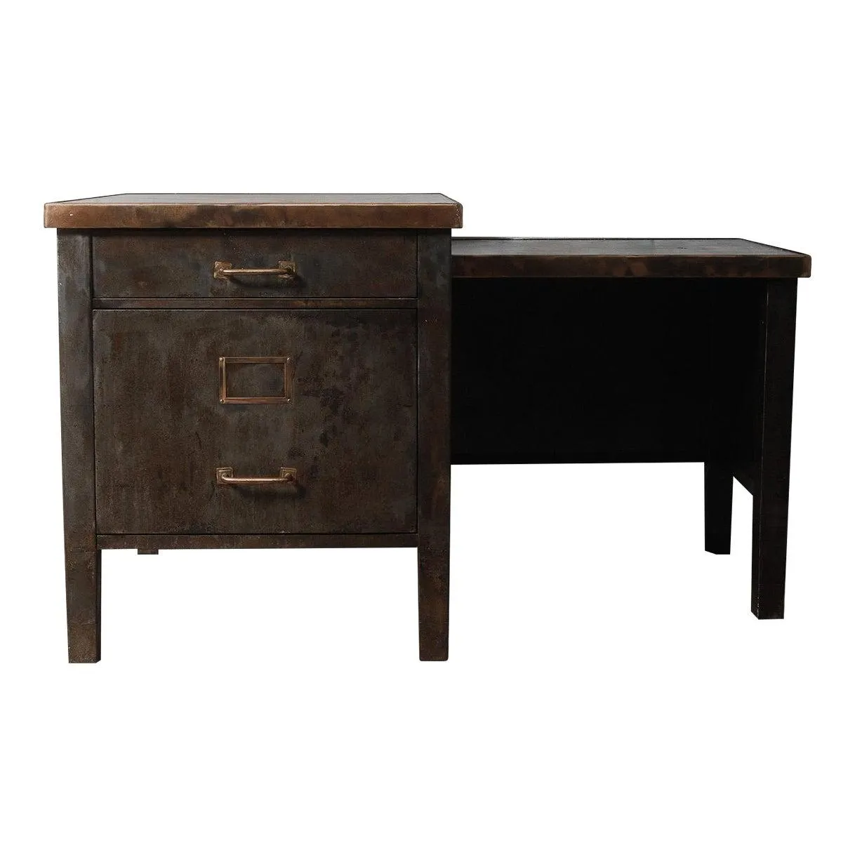 Mid-20th Century Industrial Steel and Copper-Topped Desk