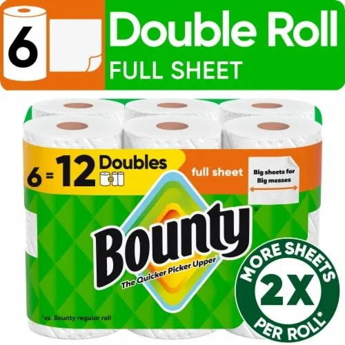 Bounty Paper Towels Full Sheet White, 6 Double Rolls, 50 Sheets Per Roll