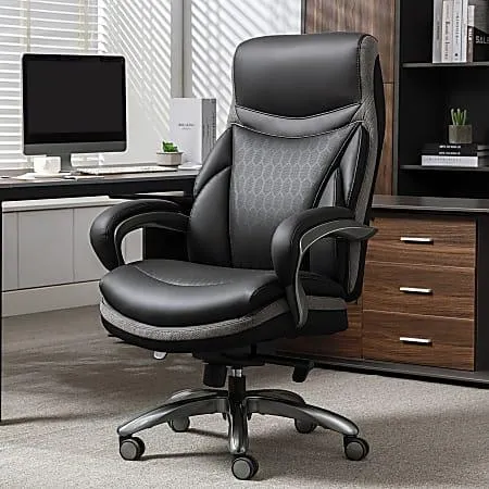 Shaquille O'Neal™ Maximos Big & Tall Ergonomic Vegan Leather High-Back Executive Chair, Black/Silver, BIFMA Compliant