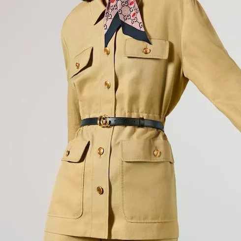 GG Marmont thin leather belt with shiny buckle