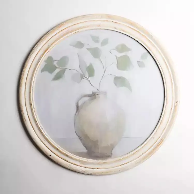 Greenery in Vase Round Framed Art Print