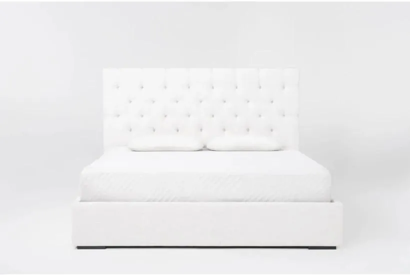 Vera Dream Cream Beige Fabric Diamond Tufted 52"H Queen Upholstered Platform Bed