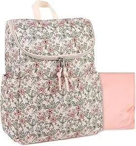 Multi-Function Floral Diaper Backpack and Travel Nappy Baby Bag with Changing Pad and Stroller Straps (Freshly Floral)