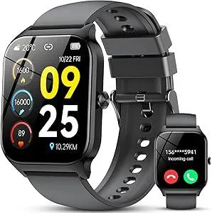 CASCHO Smart Watch for Men Women, 1.85" HD Fitness Tracker with Bluetooth Calls/Messages, IP68 Waterproof, 115+Sports Modes, 24/7 Heart Rate/Sleep Fitness Watch Compatible with iOS/Android (Black)