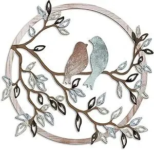 Ferraycle Metal Wall Art Bird on Tree Branch Silhouette Bird Art Decor for Living Room Garden Bedroom Office Home Wall Housewarming Party Decor(Fresh Color)