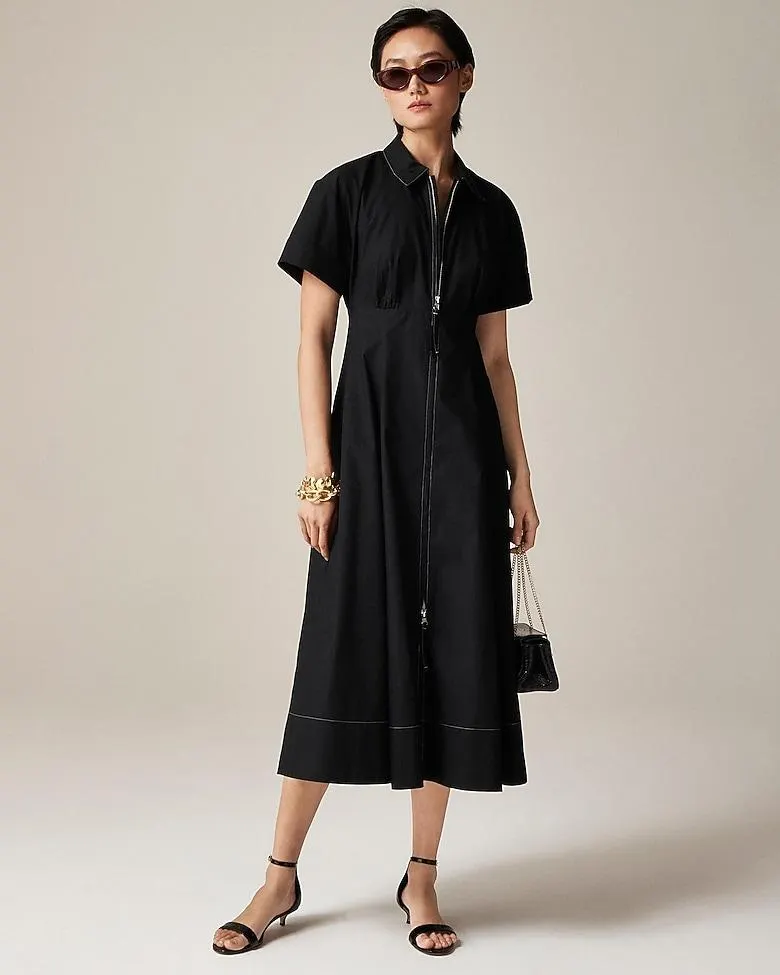 Zip-up shirt-dress in cotton poplin