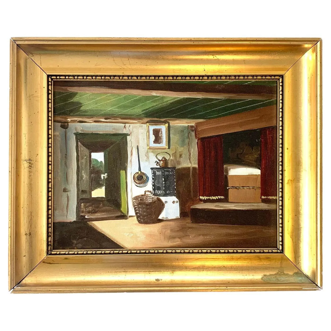 Antique original early 20th century L. Johansen interior painting from Denmark