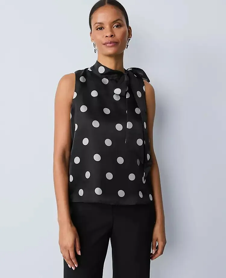 Dotted Tie Neck Halter Top