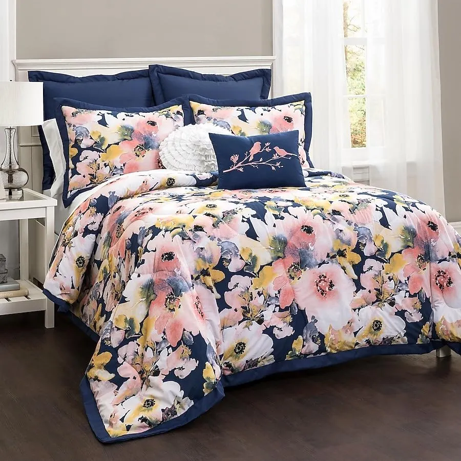 Lush Decor Blue Floral Full/Queen Comforter Cotton